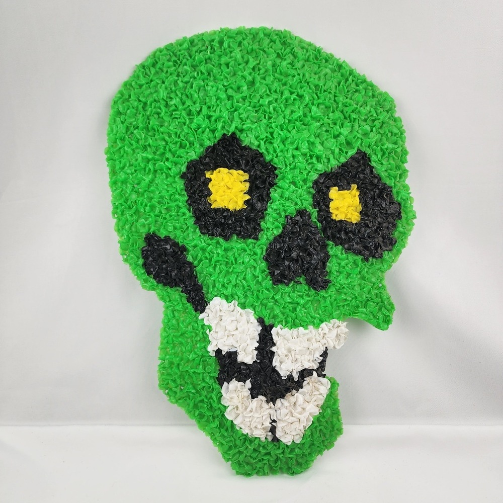 Vintage 1970s Melted Plastic Popcorn Wall Decoration‎ Halloween Skull 16" Tall